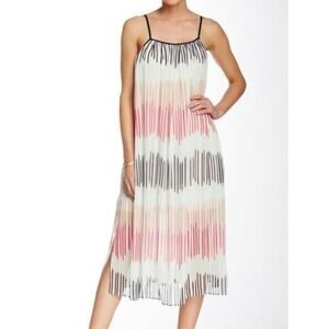 Alice + Olivia Pleated Silk Chiffon Maxi Dress Pastel Stripe Size Small
